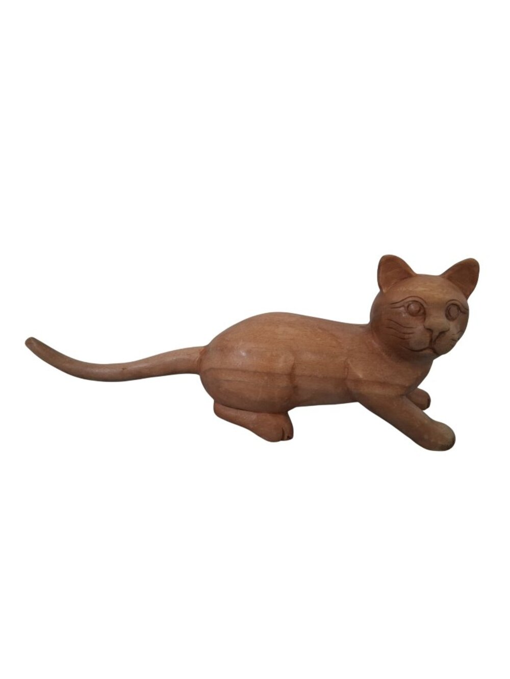 Hand Carved Folk Art Wooden Kitten Cat Sculpture Large Figurine 16"